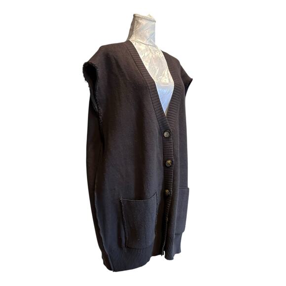 Free People Oakleigh Vest Womens Sz Large Charcoal Gray V Neck Raw Hem Oversize - Picture 3 of 16